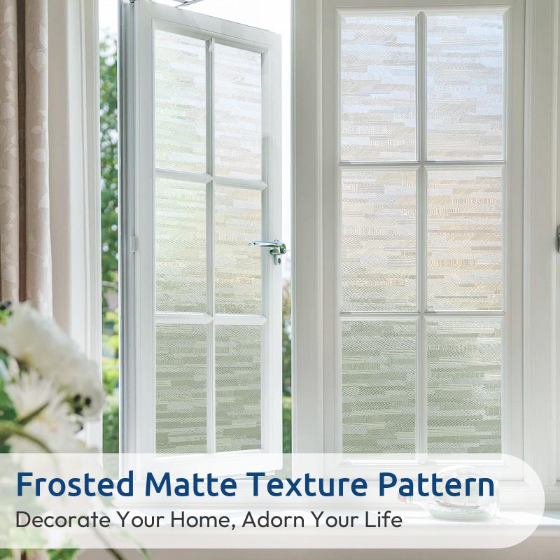 rabbitgoo Window Privacy Film, No Glue Frosted Glass Film, Static Cling UV Blocking Non Adhesive Reusable Heat Control Window Vinyl Clings for Home, Office, Frosted Silk, 35.4 x 157.4 Inches - Image 2
